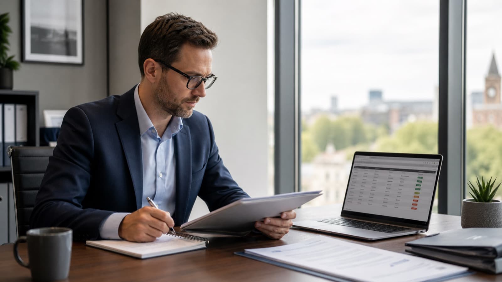 UK financial adviser reviewing client files, illustrating CP26/10 ongoing advice services changes